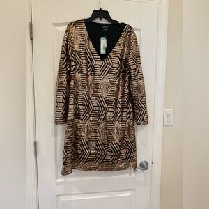 Gold and Black Geometric Sequin Dress Size 16